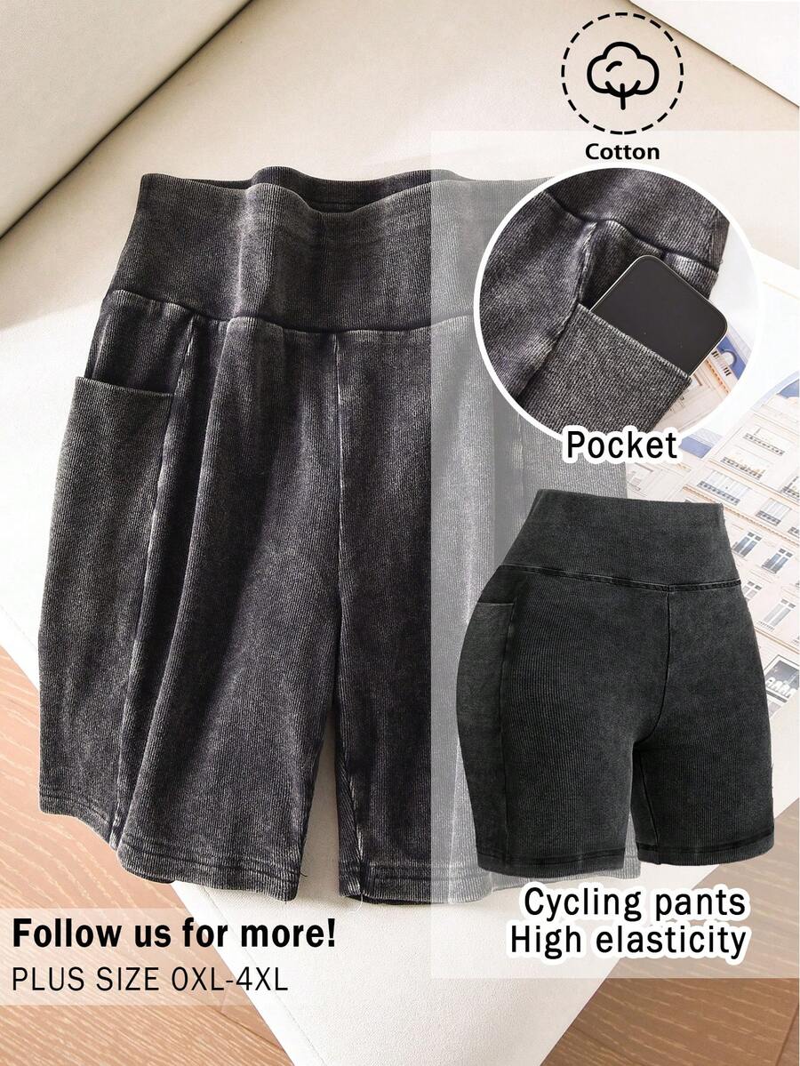 CosyJoli Quần short Bermuda nữ cỡ lớn, quần short bó sát in họa tiết bông tuyết, quần short đạp xe. - màu đen - Xem 1