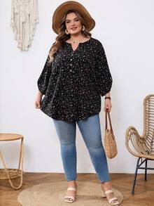 SHEIN CURVE+ Áo thun nữ dáng suông in họa tiết toàn thân, tay xắn, phong cách đường phố, thường ngày, size US22, thích hợp cho lễ hội âm nhạc, kỳ nghỉ bên bờ biển, phong cách bohemian. - Nhiều màu - Xem 11