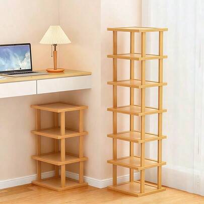 رف أحذية عمودي من الخشب الصلب والخيزران - رف تخزين عمودي متعدد الوظائف، منظم منزلي موفر للمساحة لغرف مختلفة، مصنوع من هيكل من الألواح الخشبية