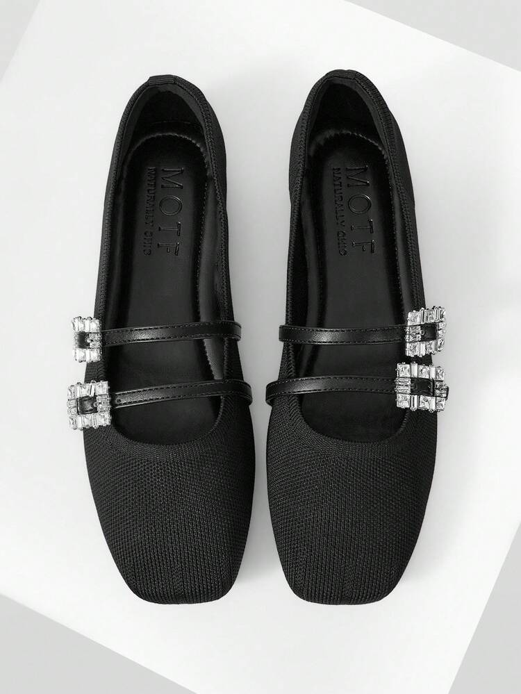 PU LEATHER RHINESTONE DECOR FLAT SHOES VALENTINE'S DAY SPRING SHOES