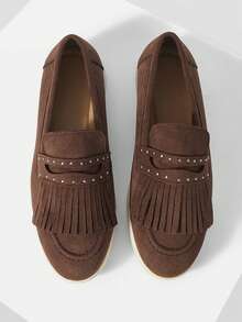 Mnmlis Women Casual Versatile Commute Fringe Decor Flats - Brown - View 2