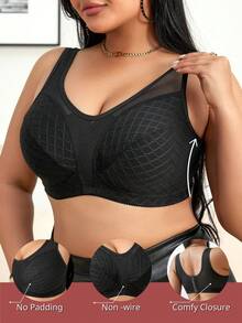 SHEIN 1pc Plus Size Wireless Comfort Bra - Black - View 8