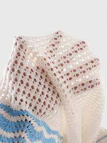 ROMWE MEN Men's Hollow Out Ocean Embroidery Knit Cardigan - White - View 4