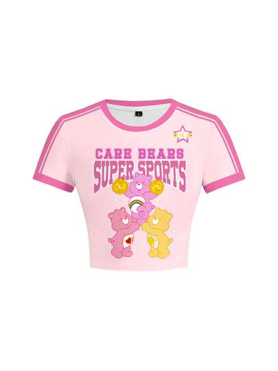 SHEIN X Care Bears Camiseta de ajuste ceñido de manga corta con estampado de dibujos animados para mujer