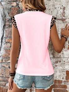 Selamara Áo thun nữ cổ tròn tay ngắn dáng rộng in họa tiết da báo màu hồng, kiểu dáng thời trang mới. - Nhiều màu - Xem 2