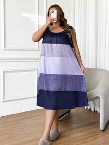 SHEIN CURVE+ 大码女式休闲撞色圆领无袖连衣裙 - 彩色 - 查看 7