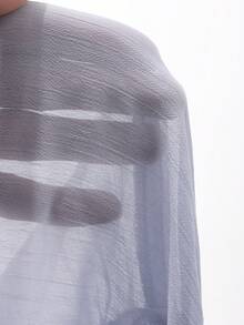 Livesso 女士圆领荷叶边下摆飘逸法式A字衬衫 - 藍色 - 查看 10