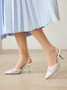 MOTF NEW WHITE POINTED THIN HEEL DIAMOND MESH LACE FASHIONABLE AND ELEGANT WOMEN'S HIGH-HEELED SHOES - White - View 7