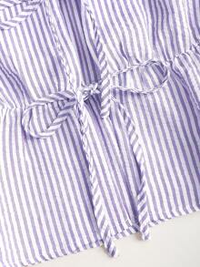 Sweetra 欧美夏季新款粉色条纹系带简约百搭直筒裤，女款两件套 - 紫色 - 查看 7