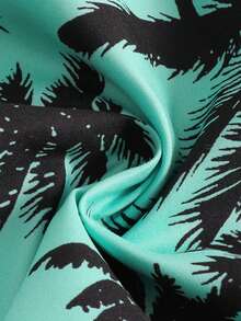 SHEIN 一件青少年男童泳衣，绿色底黑色棕榈树印花，松紧腰带配抽绳设计，梭织面料，时尚休闲，适合游泳、夏季度假、海滩、泳池派对等场合。 - 薄荷綠 - 查看 6