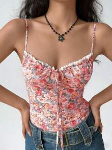 Cévolie 女士印花扭结前襟吊带背心，时尚百搭，适合约会和派对 - 彩色 - 查看 4
