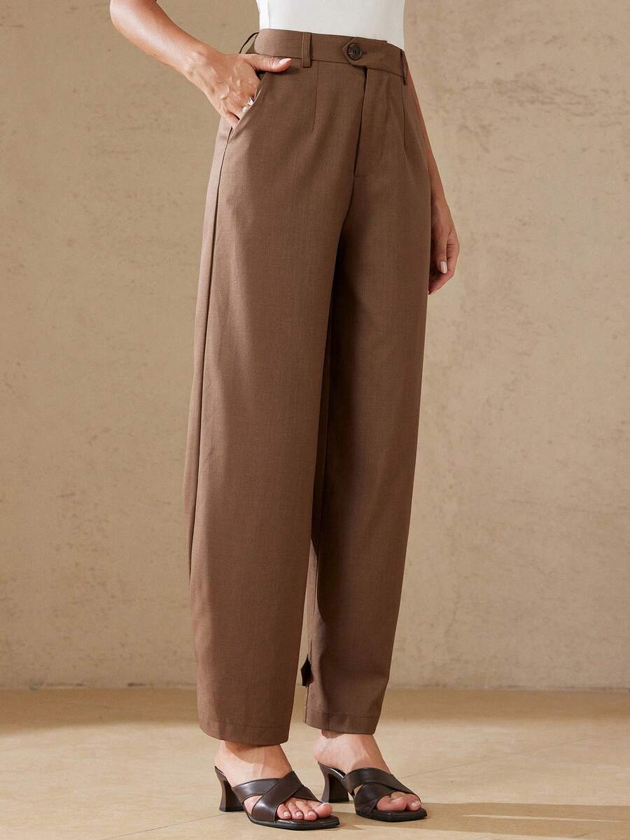 BELROSIE New Retro Style Versatile Commuter Fashionable Ankle Button Slimming Loose Casual Suit Pants For Women - Coffee Brown - View 1