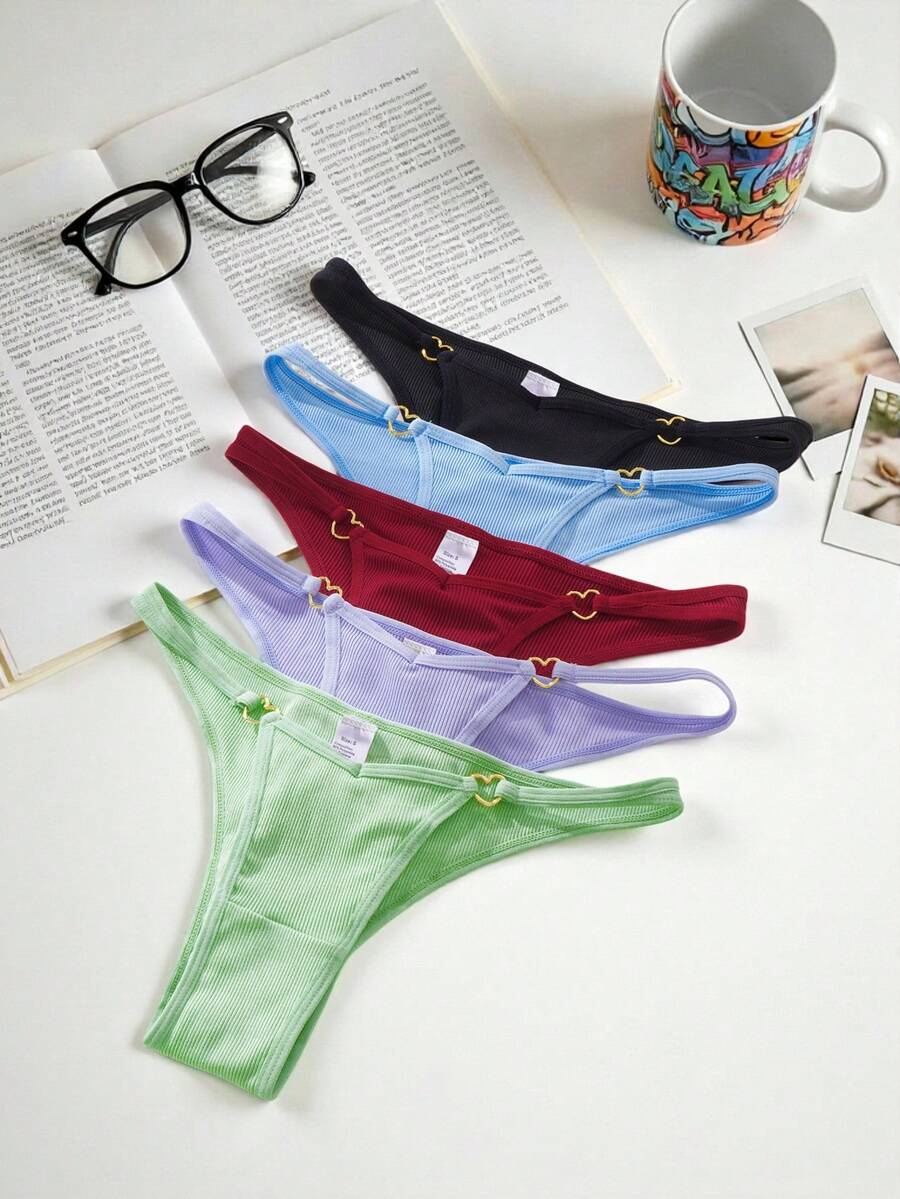 Lowkey Lull 女士休闲纯色丁字裤，带心形装饰，多色比基尼三角裤套装，适合日常穿着 - 彩色 - 查看 1