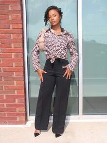 Steph T Camisa con estampado geométrico, blusas de manga larga - Marrón - Ver 1