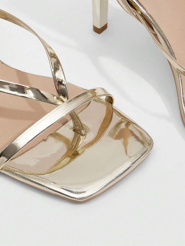CUCCOO BIZCHIC Women Shoes Summer Women's Square Toe Thin High Heel Gold Thin Strap Ankle Strap Women's High Heel Sandals Fashion Versatile Sexy Elegant Strap Women's Sandals