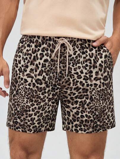 HIMLAND Herren Loose Fit Shorts mit geometrischem Muster und Kordelzug in der Taille