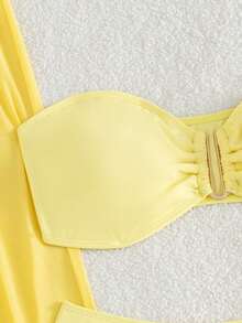Swim SXY Bộ 3 món màu vàng mới, áo quây, quần tam giác và quần lưới đi biển, đồ bơi gợi cảm, thoải mái, dự tiệc ngày lễ, bộ bikini dành cho nữ. - Màu vàng - Xem 7