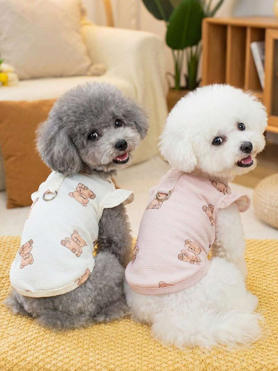PETSIN Quần áo cho thú cưng, quần áo cho chó, áo hoodie cho mèo, áo vest thường ngày, sản phẩm mới mùa xuân hè, áo vest in hình động vật nhỏ, trang phục thường ngày mát mẻ, áo hoodie hoạt hình. - Nhiều màu - Xem 1