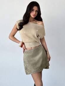 Firerie Áo len nữ đính sequin lệch vai, áo len sequin gợi cảm dự tiệc, áo len xuyên thấu, áo len nữ tối giản, thích hợp cho mùa xuân/hè/thu, thanh lịch, đi làm, hẹn hò, dự tiệc, lễ hội âm nhạc, hòa nhạc, trang phục công sở, tựu trường, tiệc thường niên, sinh nhật nữ. - Màu be - Xem 8