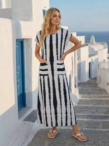 EMERY ROSE 女士度假休闲撞色条纹连衣裙 女士夏季连衣裙 度假装 女士度假连衣裙 女士休闲连衣裙 夏季女士夏季服装 女士度假服装 - 彩色 - 查看 3
