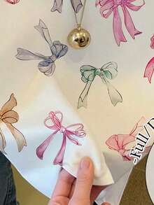 SHEIN 小女孩休闲可爱蝴蝶结图案T恤，适合夏季假期和情人节穿着 - 彩色 - 查看 5