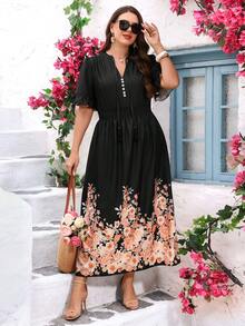 Miaspire Vestido Floral de Verão Plus Size para Mulheres - Multicolorido - Visão 6