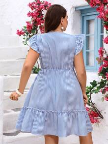 Miaspire Đầm mùa hè kẻ sọc xanh trắng thêu hoa dành cho nữ cỡ lớn - Nhiều màu - Xem 5