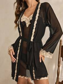 Charlaine Bộ đồ ngủ nữ thanh lịch gồm áo choàng hai dây và váy hai dây cùng áo khoác cardigan mỏng. - màu đen - Xem 6