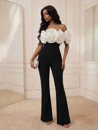 Playroots New Elegant Off-Shoulder Floral Jumpsuit, Slim Fit For Party, Birthday, Occasion