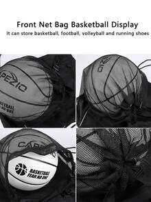 1 Set Backpack With Independent Mesh Ball Bag, Black Nylon Training Bag, Laptop And Tablet Book School Bag, Drawstring Bag For Helmets, For Students Outdoor Sports And Cycling Football Basketball Volleyball Thin Rope Shoulder Bag - Black - View 9
