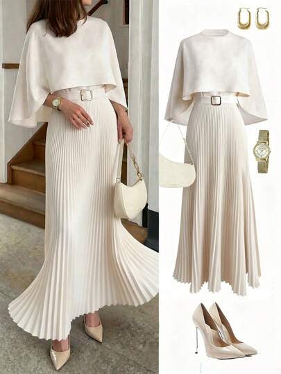 Rafferiza Women's Summer French Elegant Casual Design Shawl Collar Sleeveless Metal Buckle Waist Belt Gathered Dress, Apricot