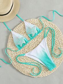 Swim Vcay 2pcs/Set New Gradient Print Triangle Halter Bikini With 3D Star Decor, Sexy & Elegant Swimwear For Beach, Pool Party, Summer Vacation - Multicolor - View 4