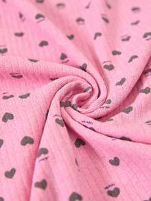 Loomlin Bộ đồ ngủ nữ 2 món bằng cotton, dệt kim gân, màu hồng phối tương phản, họa tiết trái tim, cổ tròn, tay ngắn, áo và quần short, thoải mái, mặc nhà. - Hồng - Xem 7