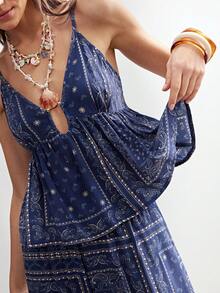 Bohemela 波西米亚风度假休闲编织佩斯利印花吊带背心和阔腿裤两件套女装 - 藍色 - 查看 4