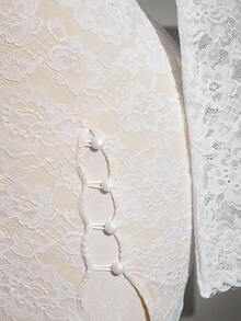 SHEIN ICON Fitted Lace Fabric Asymmetrical Shoulder Long Sleeve Split Mini Dress - White - View 5