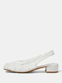 CUCCOO HITCHD 女士方头高跟鞋，白色花朵蕾丝，婚礼优雅舒适款 - 白色 - 查看 2