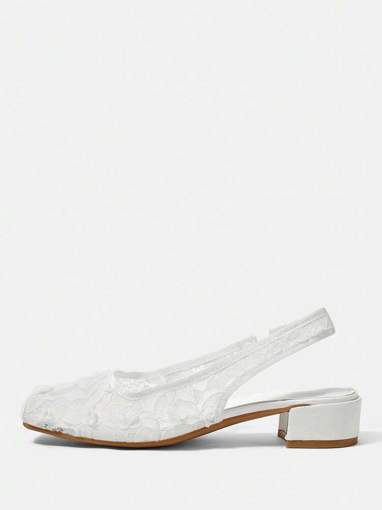 CUCCOO HITCHD Women's High Heels Square Toe White Flower Lace Wedding Elegance And Comfort Wedding Shoes Summer Shoes Bride Shoes