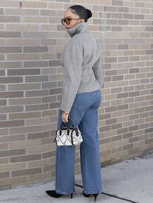 Melissa Matos 女式灰色长袖拉链休闲常规夹克秋冬女装 - 灰色 - 查看 3