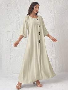 Al Najma Vestido de estilo árabe con decoración de botones para mujer - Albaricoque - Ver 7