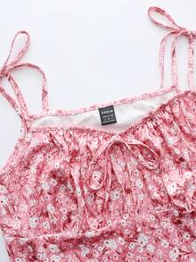 Olithes 女士夏季修身吊带碎花开衩连衣裙，度假沙滩装 - 粉色 - 查看 4