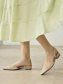 MOTF PREMIUM PRODUK BARU MUSIM SEMI DAN GUGUR APRICOT SEPATU SLINGBACK UJUNG KOTAK MODIS PRANCIS SEDERHANA MEWAH SERBAGUNA SEPATU FLAT WANITA - Aprikot 1 - View 7