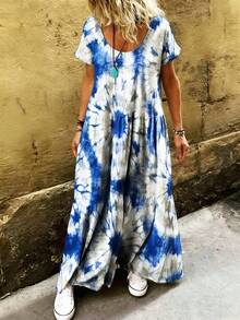 Linavere Women's Tie-Dye Print Short Sleeve Casual Dress - Multicolor - View 3