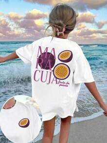 Tween Girls' Graphic Print T-Shirt, Casual Minimalist Style, Fashion Versatile, Suitable For Spring And Summer - White - View 2