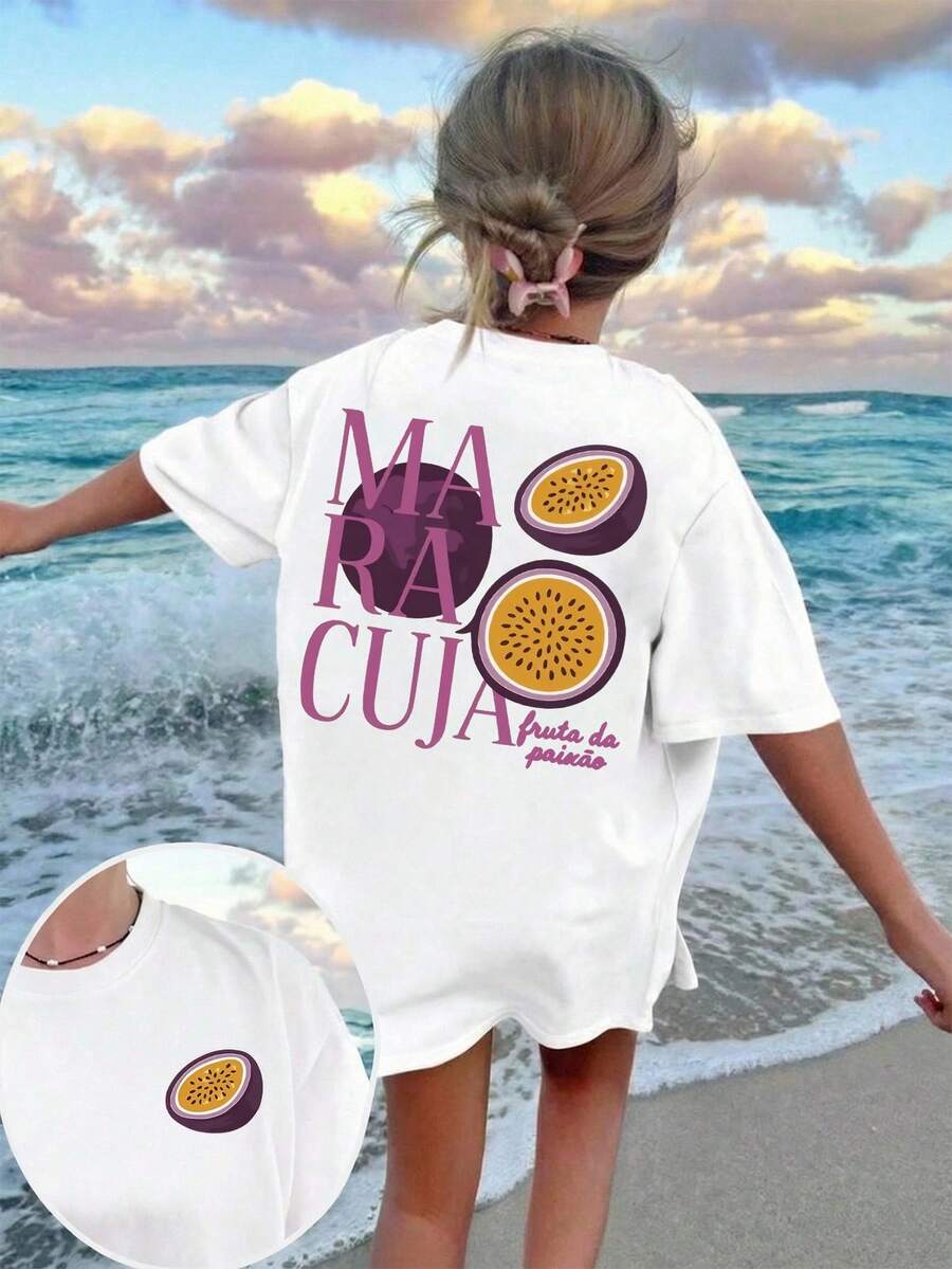 Tween Girls' Graphic Print T-Shirt, Casual Minimalist Style, Fashion Versatile, Suitable For Spring And Summer