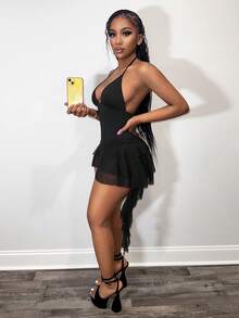 BamGleam Women's Sexy Ruffle Spaghetti Strap Backless Jumpsuit, Suitable For Music Festivals, Parties, Beach Vacations - Black - View 4