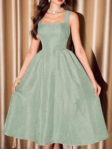 Vintamour 复古优雅女士连衣裙，带口袋，提花面料，度假风连衣裙，优雅派对连衣裙，长款派对连衣裙，女士派对连衣裙，秋季女装，万圣节服装，冬季服装，圣诞节冬季连衣裙，女士秋季服装，女士万圣节服装，女士圣诞节服装，圣诞派对连衣裙，优雅派对连衣裙 - 薄荷綠 - 查看 4