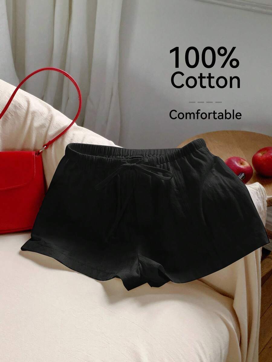 Comfortcana Black Casual Loose Drawstring Solid Color Comfortable Plus Size Shorts, Spring/Summer - Black - View 1