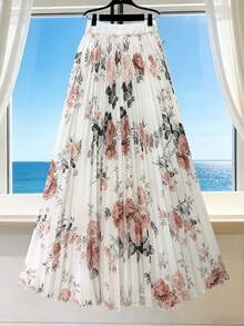 GlowEve Chân váy hè thanh lịch dành cho nữ, chất liệu dệt in họa tiết, xếp ly, thích hợp cho kỳ nghỉ. - trắng - Xem 2