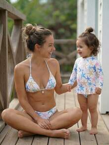 女婴海星印花拉链荷叶边沙滩连体泳衣 - 彩色 - 查看 4