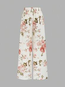 SHEIN Elenzya Women's Elegant Commuter Floral Print Wide Leg Pants - Multicolor - View 6